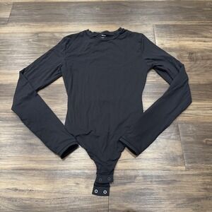 Skims Bodysuit Womens Small Black Long Sleeve Crew Neck Shapewear Top Stretch